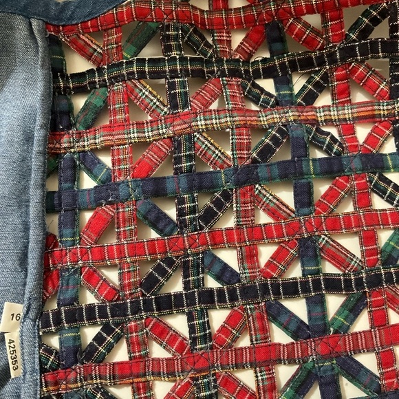Casey & Max Vintage Vest Denim & Plaid Christmas School Large Blue Red Green - Picture 6 of 11